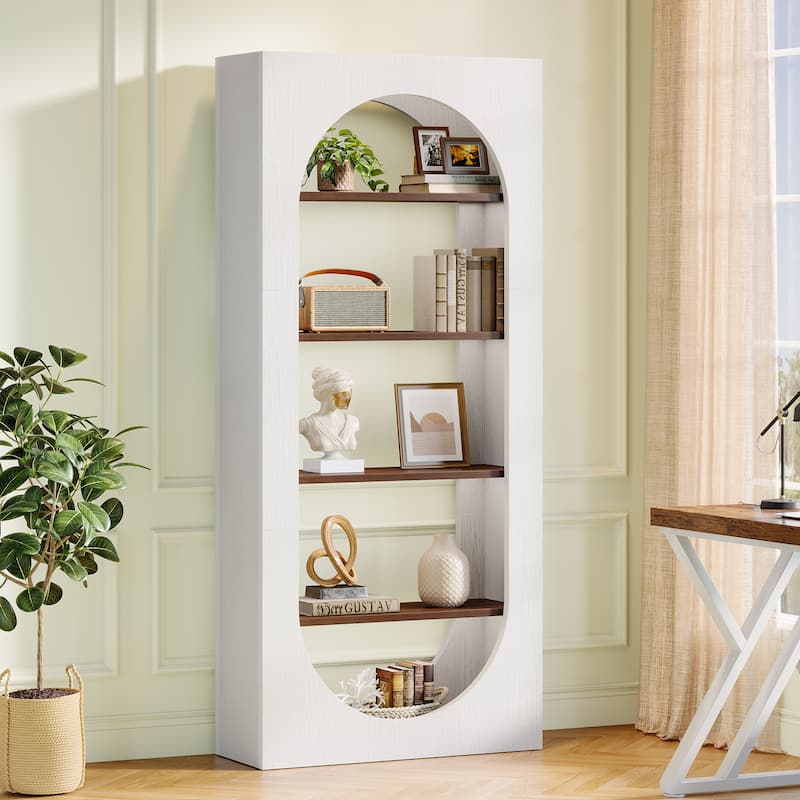 6-Tier Modern Bookcase, 70.9 Inches Tall Arched Bookshelf