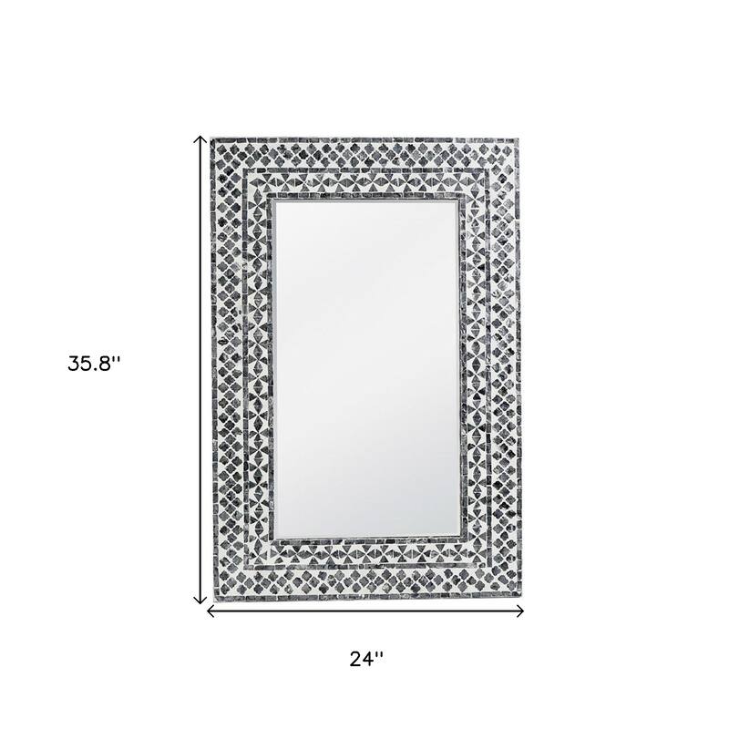 HomeRoots 36" Black And White Geometric Mosaic Capiz Shell Framed Accent Mirror - 24' X '35.8' X '0.8