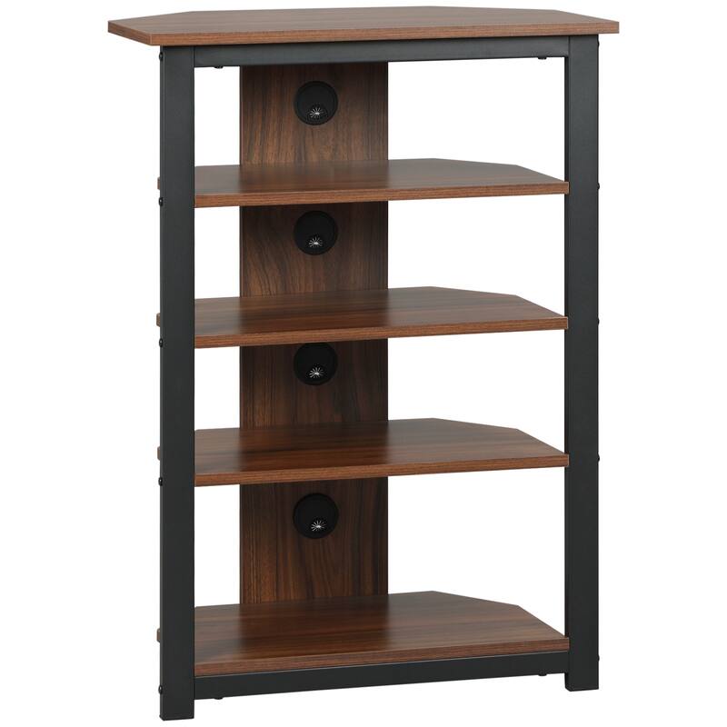 23.5" TV Stand with Storage Shelves and Steel Frame for Under 29 Inch TVs - Brown