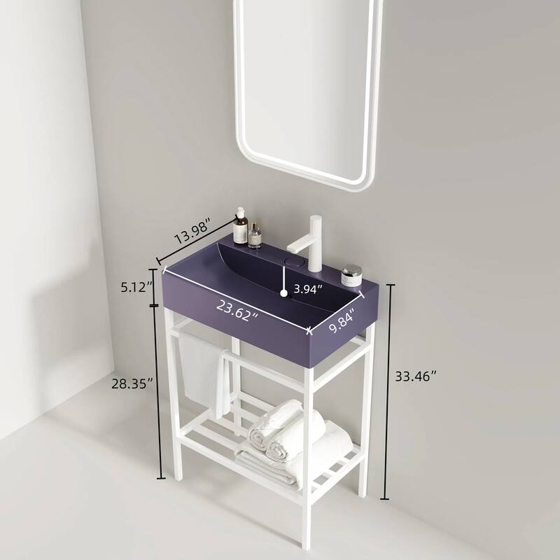 24 inch Metal Freestanding Bathroom Vanity Set with Integrated Ceramic Sink