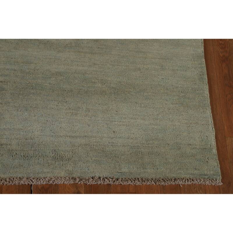 Sage Green Solid Gabbeh Modern Area Rug Hand-Knotted Wool Carpet - 6'10" x 9'5"