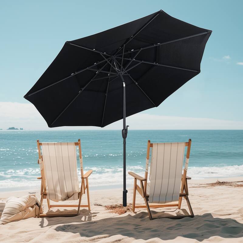 10 Ft Patio Umbrella with Crank and Tilt Vented Polyester Canopy for Backyard and Pool Shade