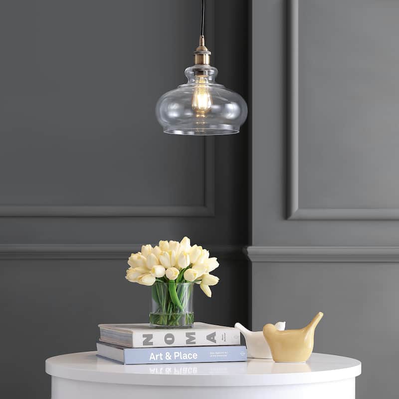 Kurtz 9.5" Pharmacy Metal/Glass LED Pendant, Chrome by JONATHAN Y