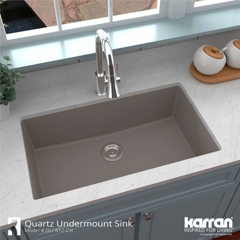 Karran Undermount 32.5 in. Large Single Bowl Quartz Kitchen Sink Kit