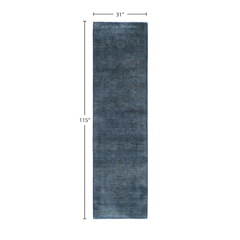 Overdyed One-of-a-Kind Hand-Knotted Runner Rug - Gray - 2' 7" x 9' 7"