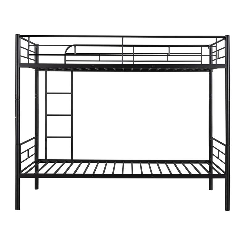 Twin over Twin Metal Bunk Bed with Fence & Ladder