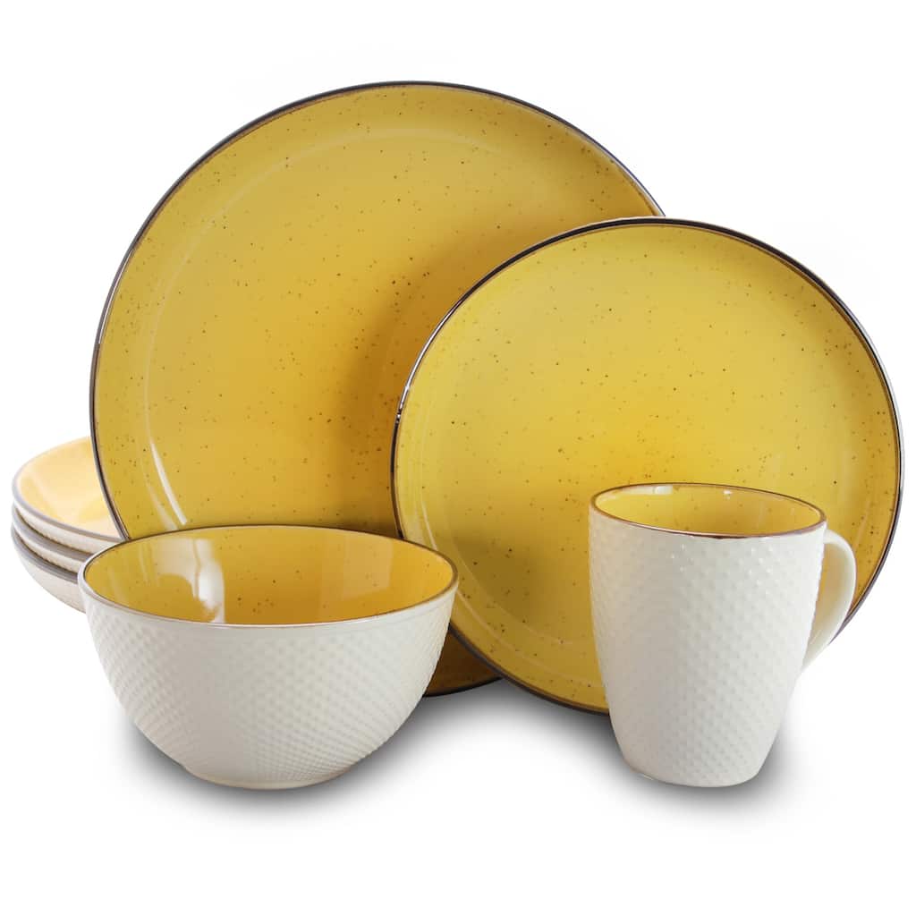 Elama Embossed Dot Two Tone 16-Piece Dinnerware Set in Yellow