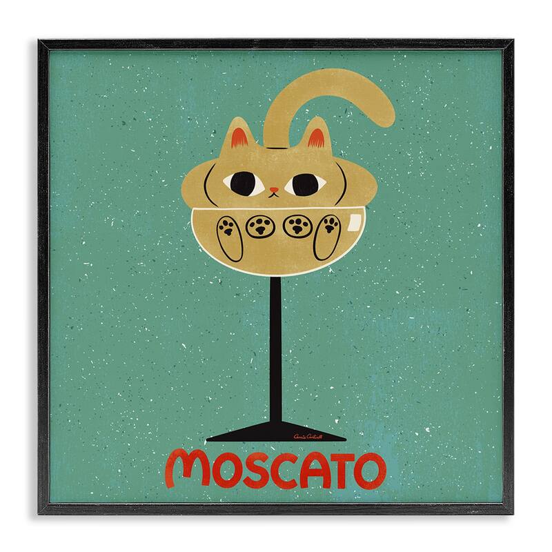 Stupell Moscato Feline Wine Framed Giclee Art Design By Carrie Cantwell - 12 x 12 - Black