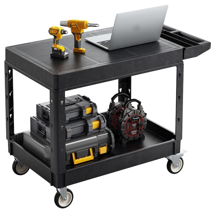 2-Shelf Utility Cart with Wheels, Heavy Duty Service Cart for Workshop - 44 x 25.5 x 34.1 in