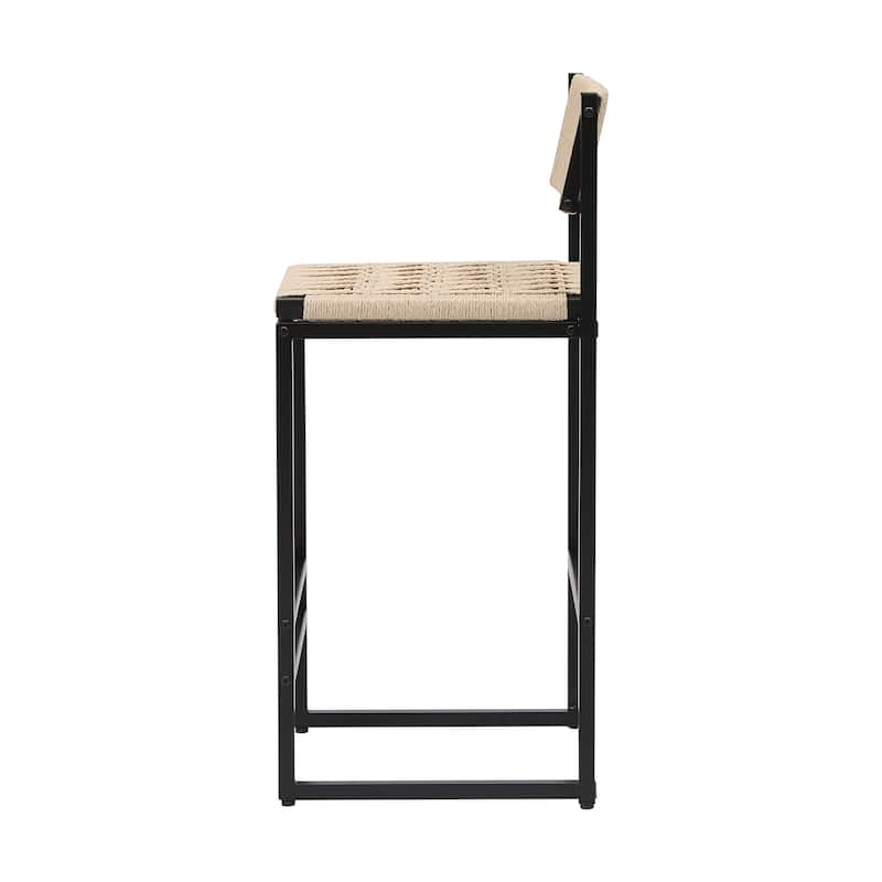 GDFStudio - Riviera Modern Handwoven Paper Rope Counter Height Bar Stool with Metal Frame & Backrest, Set of 2 - 34.84"H