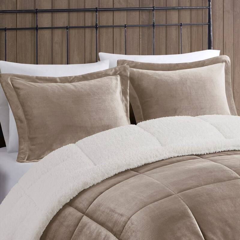 GDF Studio - Alton Plush to Sherpa Down Alternative Comforter Set - Taupe & Ivory