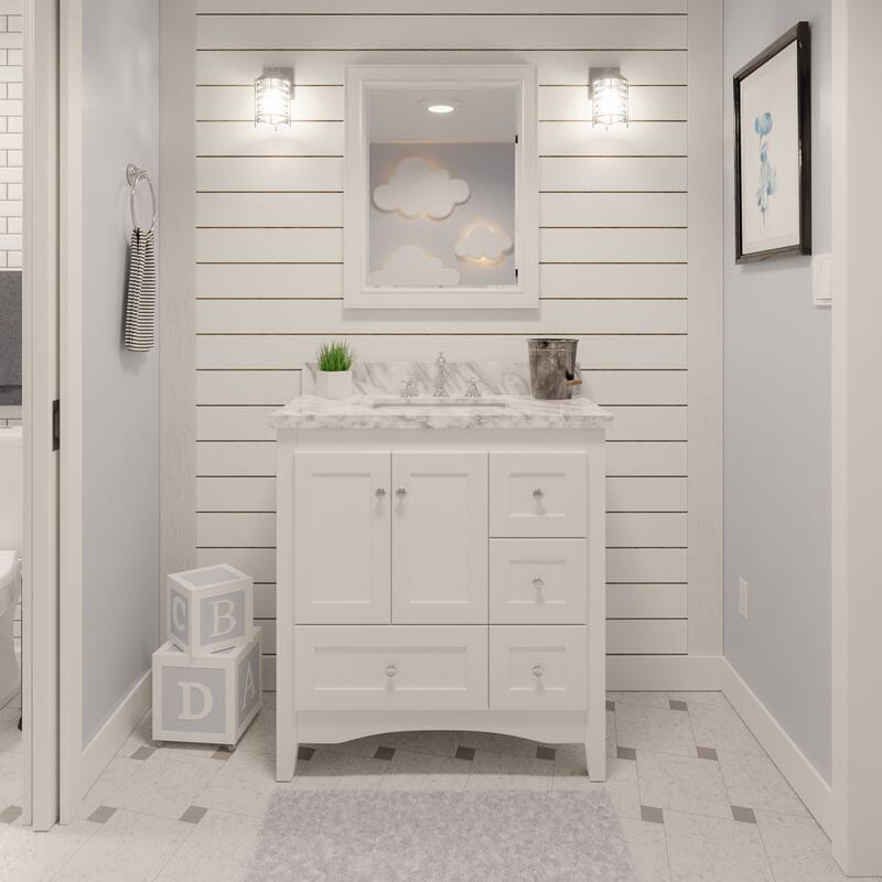 KitchenBathCollection Abbey 36" Bathroom Vanity with Carrara Marble Top