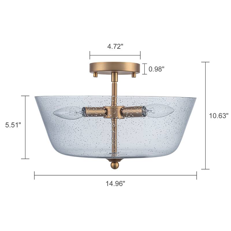 Modern Transitional 3-Light Seeded Glass Drum Flush Mount Foyer Ceiling Lights - Brass