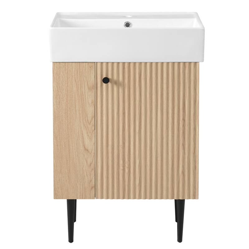 21.6" Wood Bathroom Vanity, Combo Cabinet, Bathroom Storage Cabinet, Single Ceramic Sink, Left Side Storage