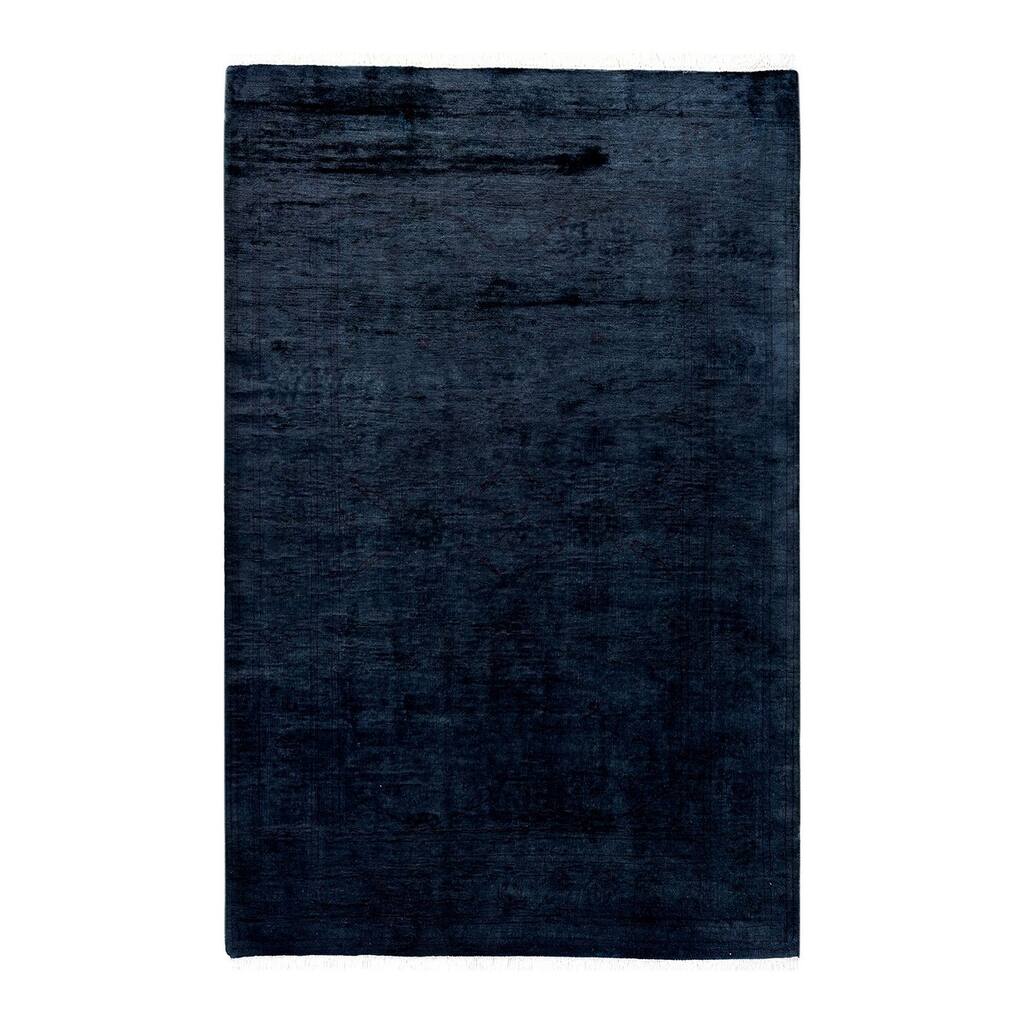 Overton Hand Knotted Wool Vintage Inspired Modern Contemporary Overdyed Black Area Rug - 4' 2" x 6' 4"
