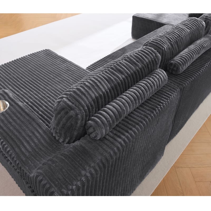 130" U-Shaped Corduroy Sectional Sofa with Cup Holders, No Assembly Required