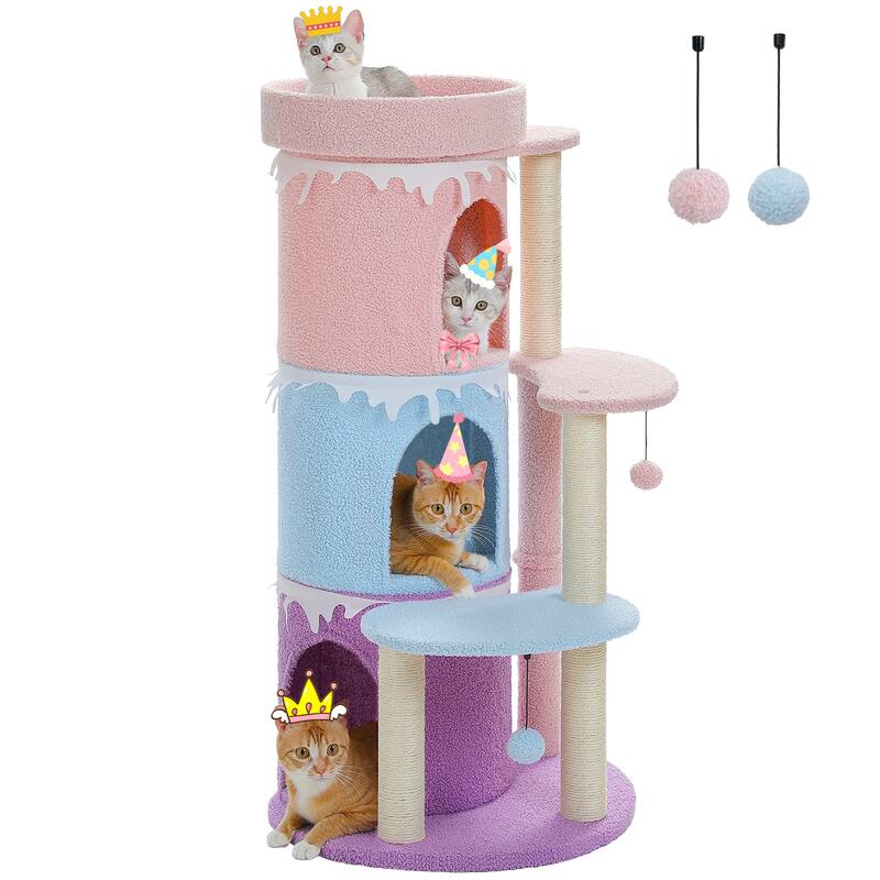 43" Cat Tree Cat Tower for Indoor Large Cats, Cat Bed House with 3 Large Condos and Sisal Scratching Posts for Kittens