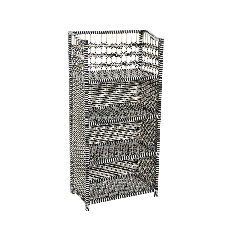Household Essentials Woven Accent Shelf and Paper Rattan - 11.0"L x 18.9"W x 39.4"H - Black