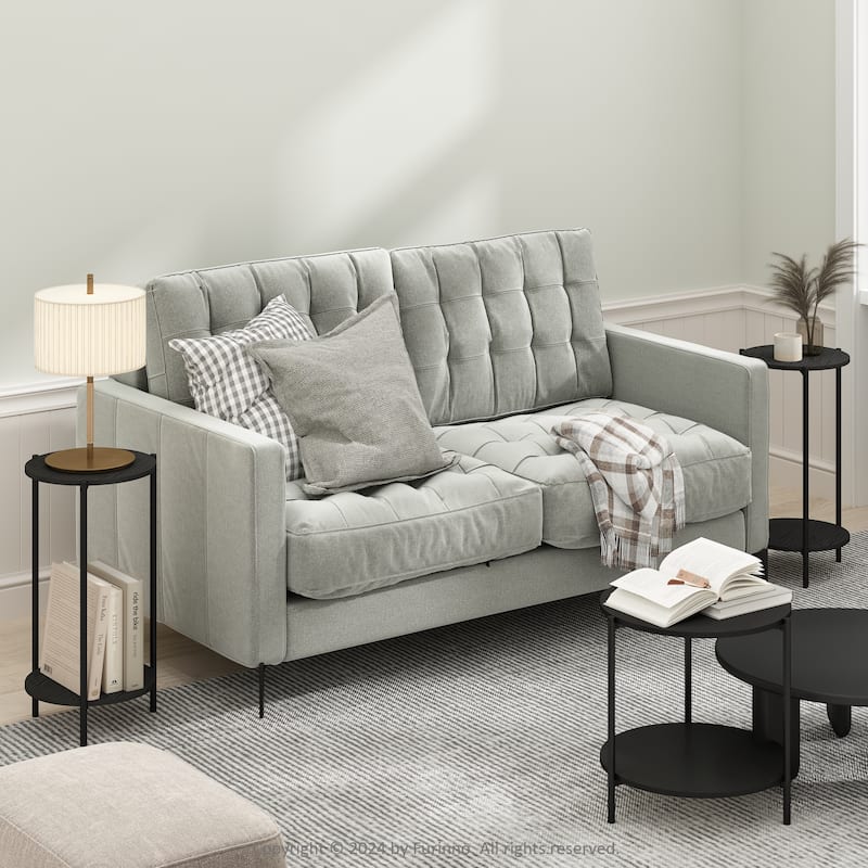 Furinno Besi 2-Tier Modern Tall Round Side End Table with Sturdy Metal Legs, Americano, Set of 2