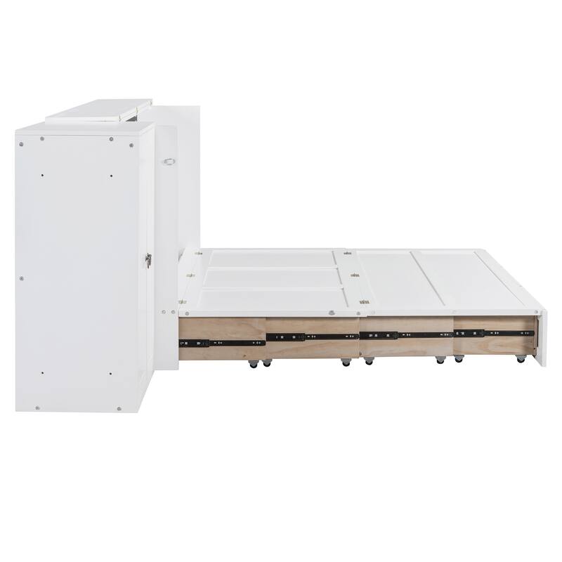 Queen Size Murphy Bed Cabinet Bed w/USB Port, Drawers, Desk & Wardrobe