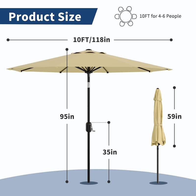 Coromose 10ft Patio Umbrella, Crank Lift & Push Button Tilt, for Yard, Deck, Pool