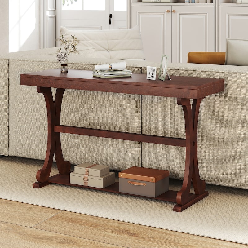 Gymax Narrow Console Table Vintage Accent Sofa Table w/ Open Storage