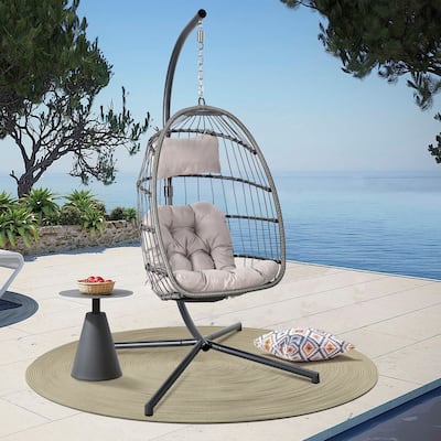 Rattan Egg Chair with Stand,350LBS Hanging Swing for Patio & Indoor