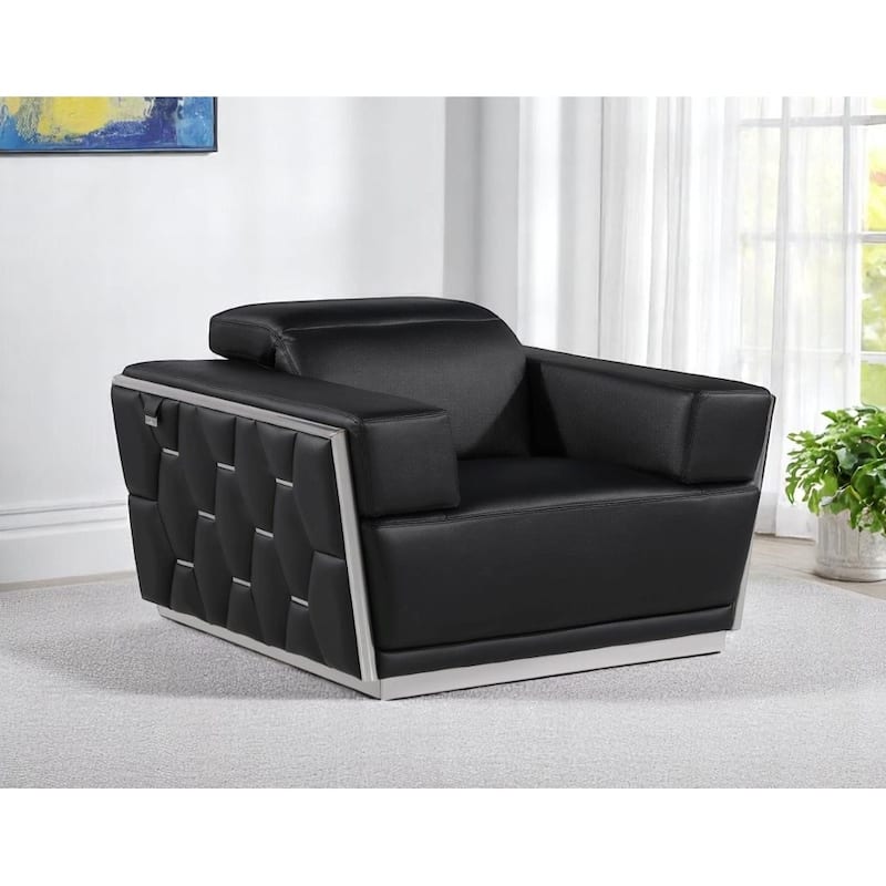HomeRoots 47" Black and Silver Italian Leather Club Chair - 47 in. x 40 in. x 43 in. - 47 in. x 40 in.  x 43 in.