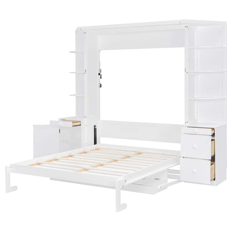 Queen Murphy Bed Wall Bed with Integrated Desk Cabinets Shelves