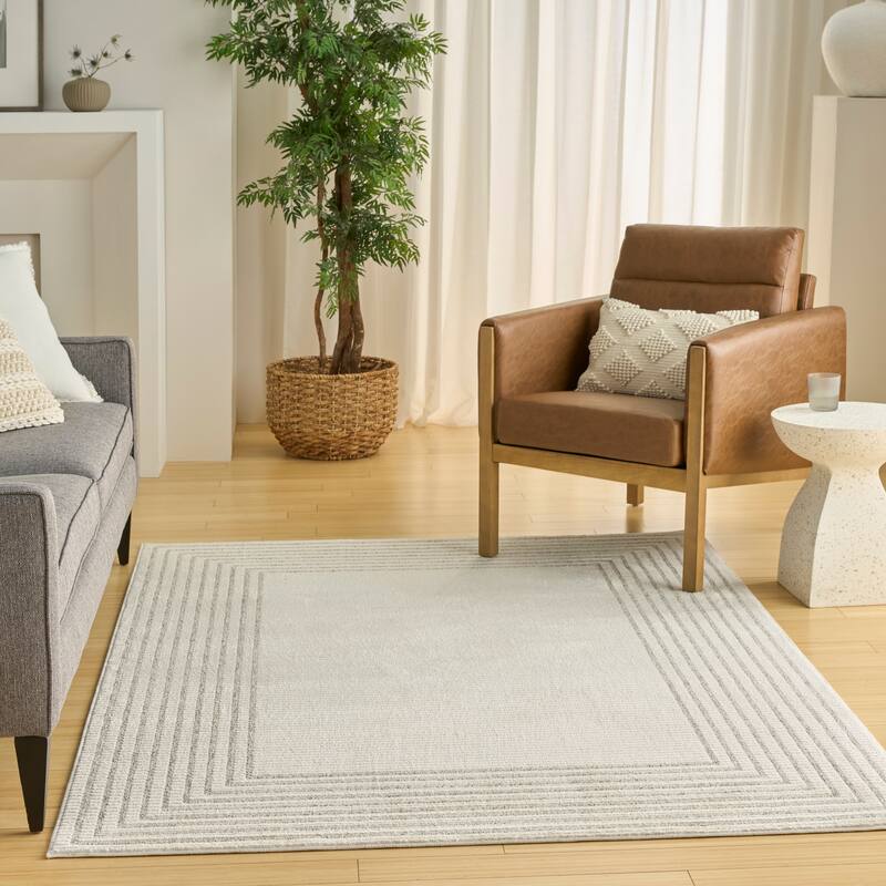 Nourison Ivory Hues Indoor only Cream / Ivory Geometric Area Rug