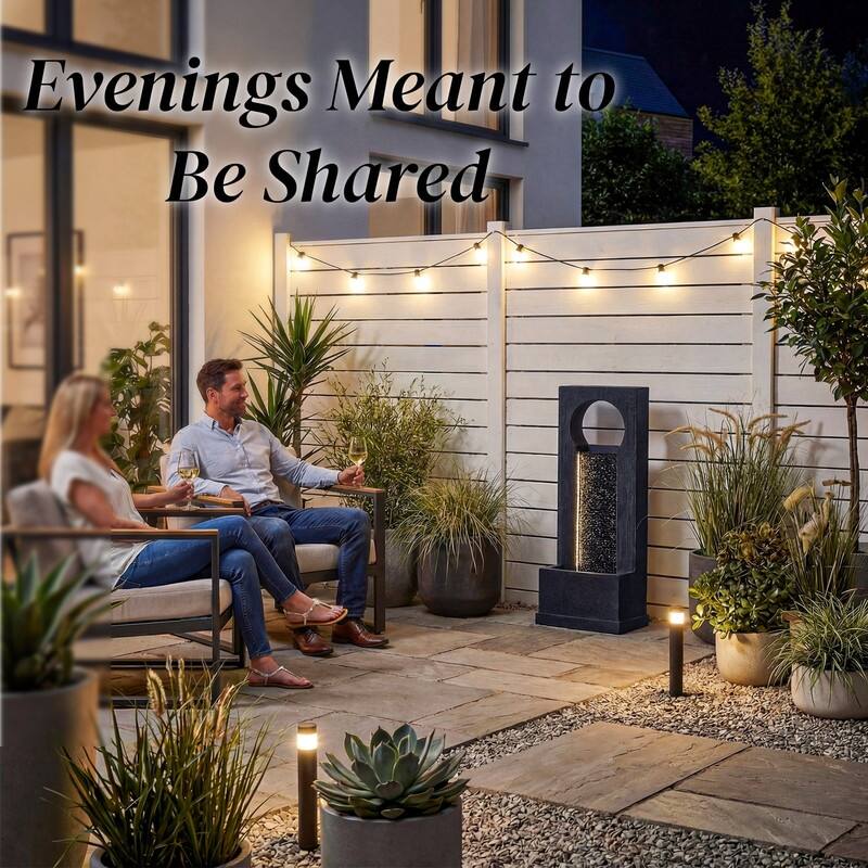 Vbal 40.75in Modern Minimalist Water Curtain Fountain with LED Lights