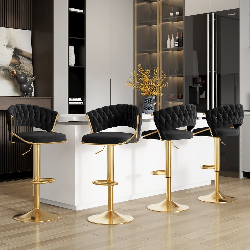 2/4 Set Velvet Adjustable Counter Stools Swivel Bar Stools With Backs - 24"-33"