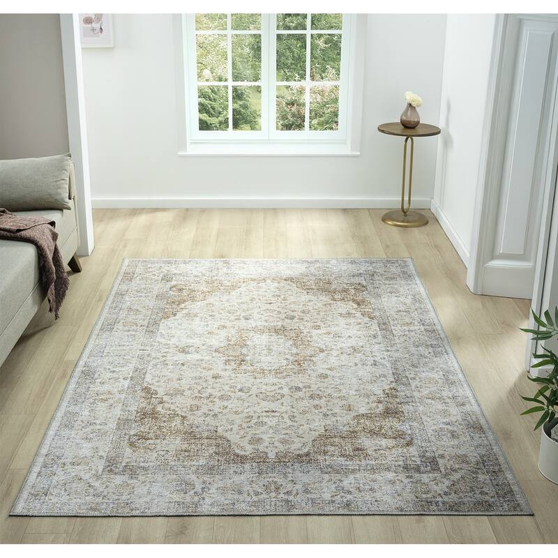 Legacy Alexandria Traditional Bordered Washable Area Rug - 5'3" x 7'3" - Ivory - Rectangle