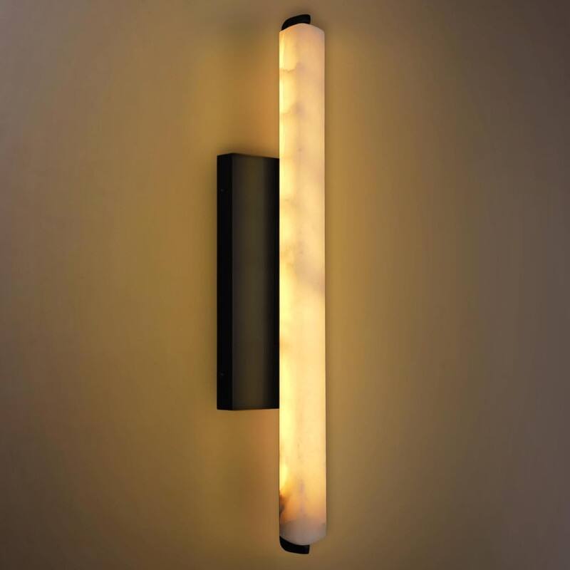 KAYLA Alabaster Wall Sconce, 19" Natural Marble Wall Sconce - 25in - Black