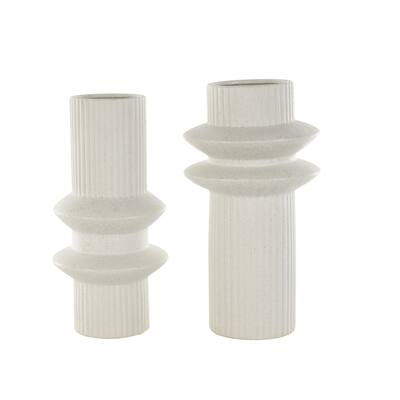 Ceramic Abstract Ribbed Decorative Vase with Speckled Texturing - Set of 2 White - Roche River Decor