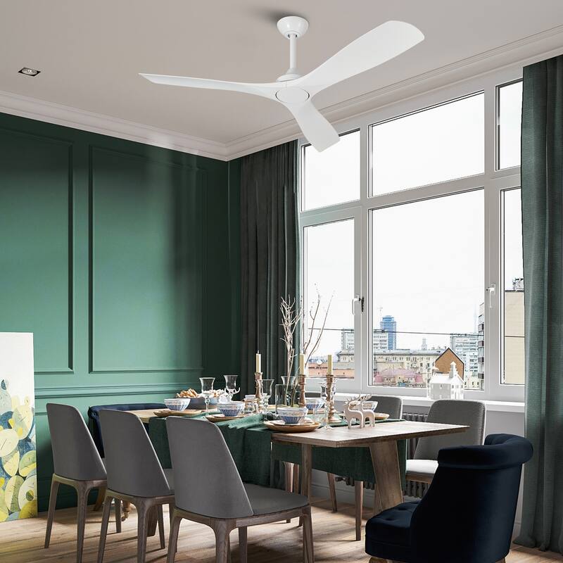 52" White Indoor Outdoor Modern 6-Speed Propeller Ceiling Fan with Remote (No Light)