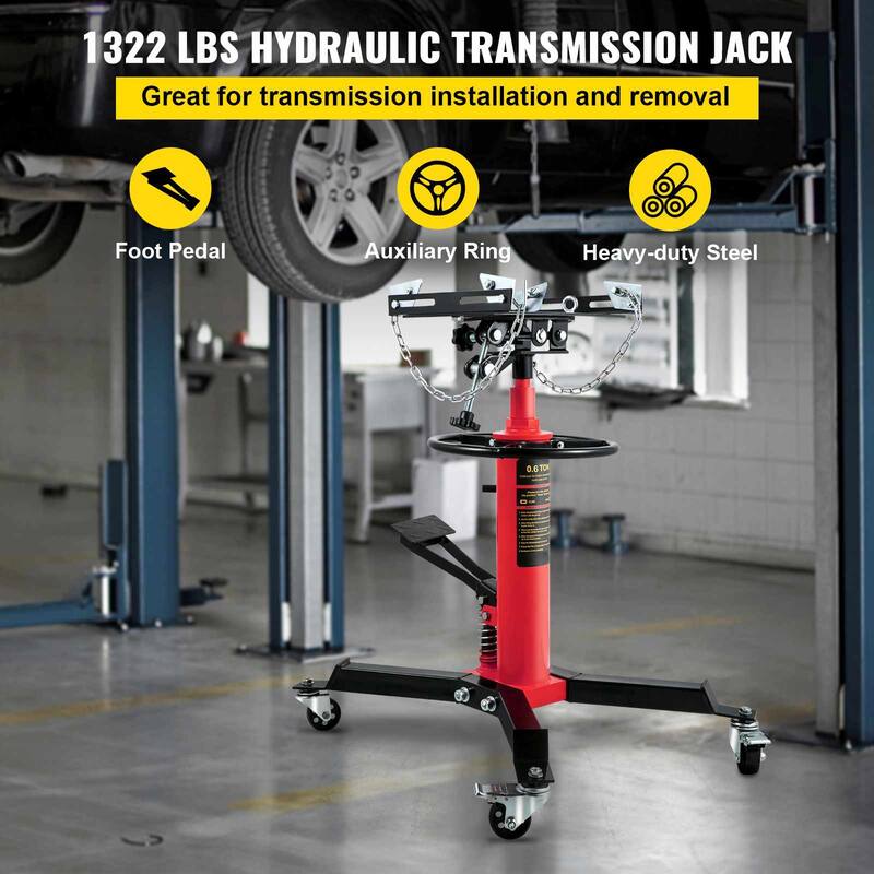 Transmission Jack, Hydraulic Telescopic Transmission Jack, 2-Stage Floor Jack Stand with Foot Pedal, 360° Swivel Wheel
