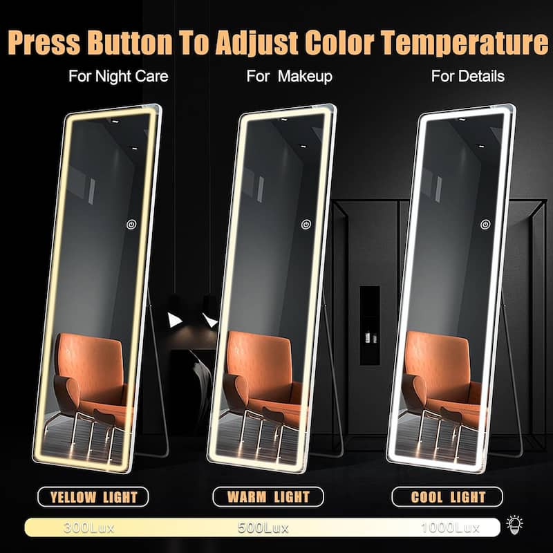 Floor Mirror with LED Light, 64" x 21" Full Length Mirror with Stand, Hanging Mirror Wall Mounted Mirror Full Body Mirror