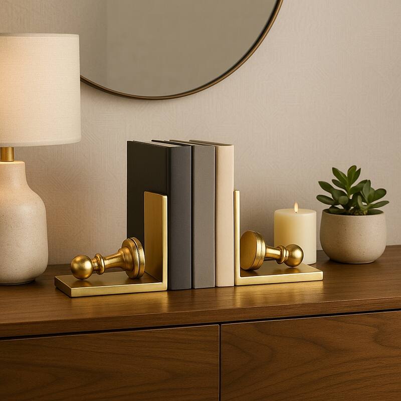 Decorative Metal Chess Pawn Bookends - Set of 2, 11", Gold - 11.0"