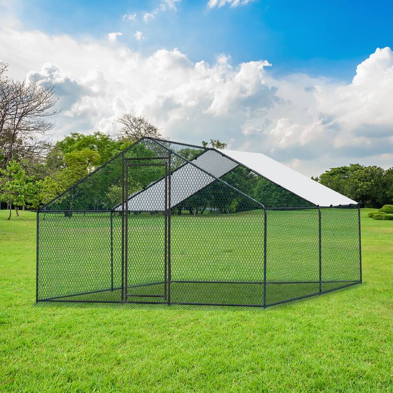 13x10 ft Metal Chicken Coop with Walk-In Run and Waterproof Cover