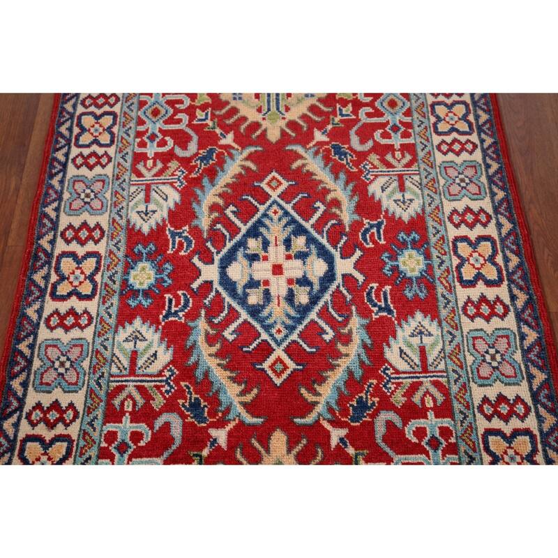 Red Floral Kazak Foyer Rug Handmade Wool Carpet - 2'9" x 4'2"