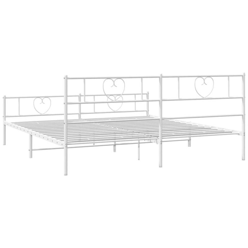 vidaXL King Metal Bed Frame with Headboard, White, No Mattress - 81.5" x 78" x 35.4"