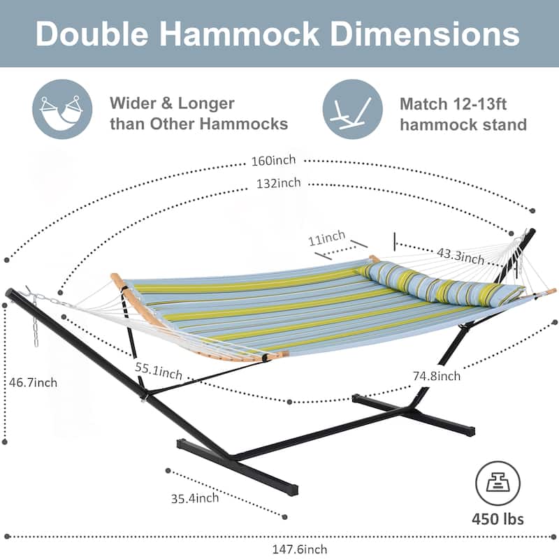 2-person Outdoor Hammock with Stand & Pillow