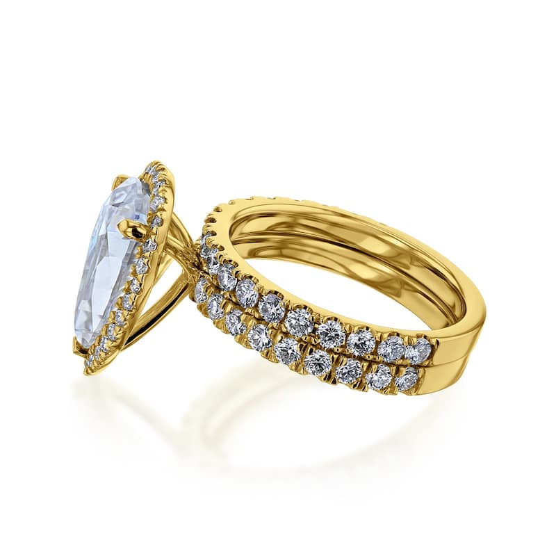 Kobelli Signature Collection Bold Series 3.9 Carats Lab Grown Diamond Certified 14k Solid Gold Pear Halo Paige 2pc Bridal Set