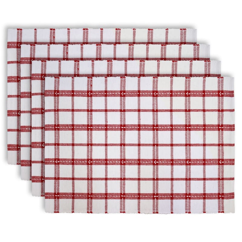 Fabstyles Winter Plaid Set of 4 Cotton Placemats - 13x19 - Red/White - Set of 4