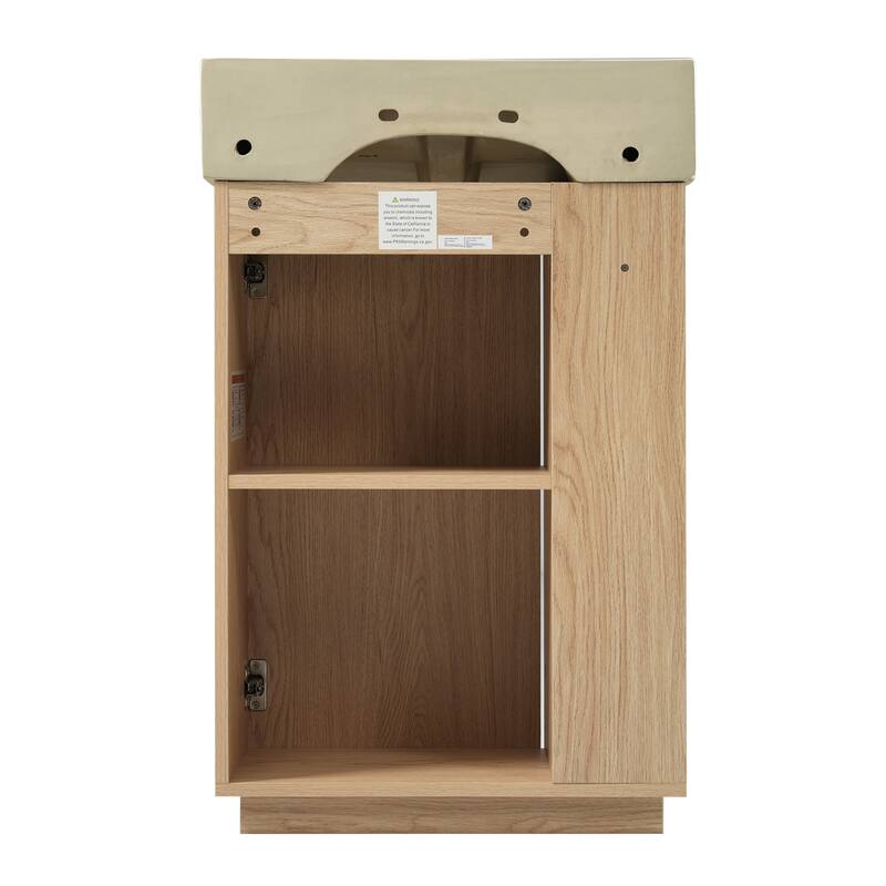 21.6" Bathroom Vanity With Ceramic Sink, Freestanding Modern Left Door Wood Grain Cabinet With Open And Closed Storage