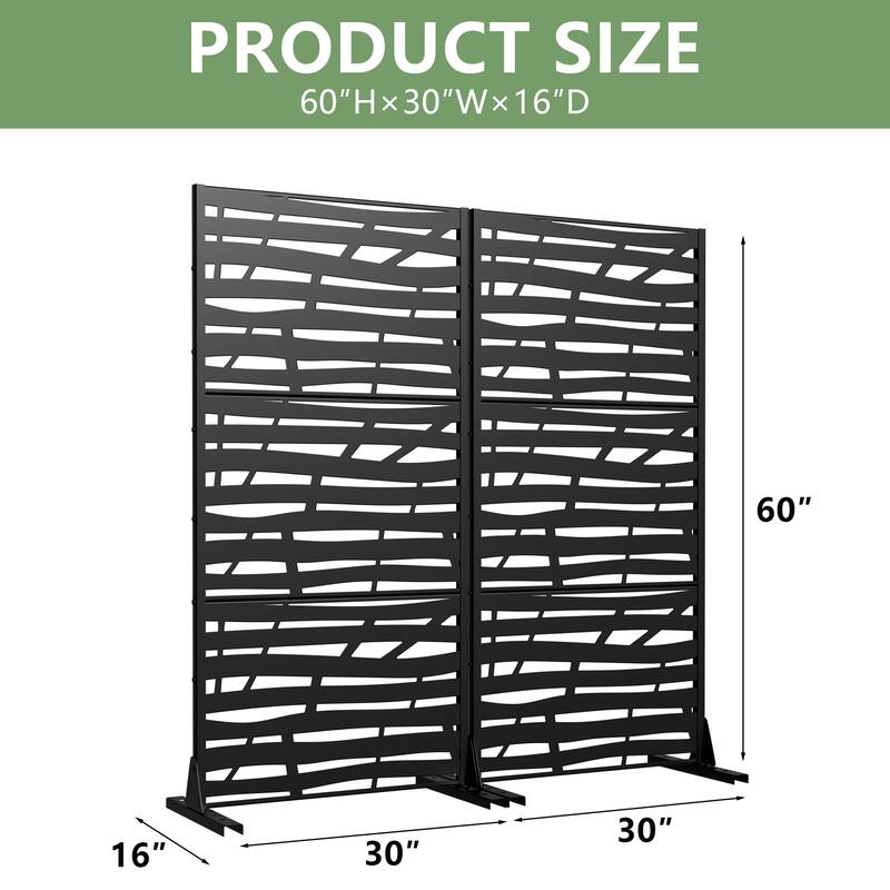 Metal Privacy Screen Fence Panel with Stylish Pattern Set of 2