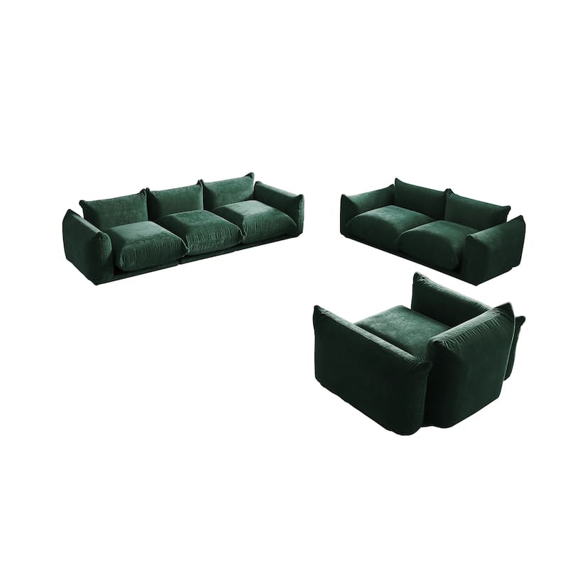 Modern Chenille Upholstery 3 Pieces Sofa Sets for Living Room Include Armchair, Loveseat and Three Seaters Couch