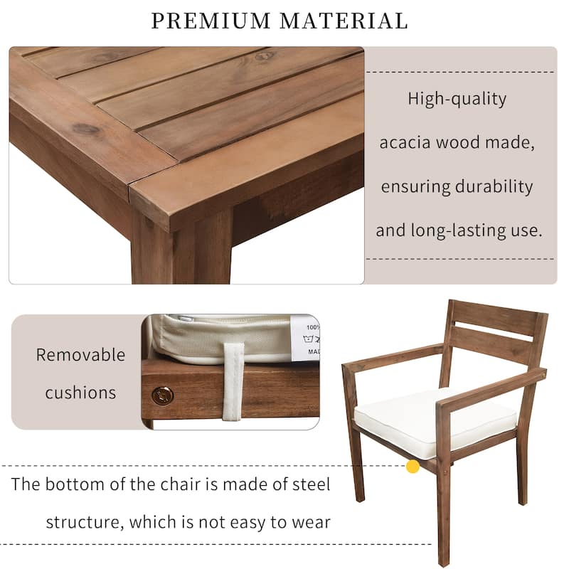 Acacia Wood Outdoor Table and Chairs Set for Patio (Set of 7)