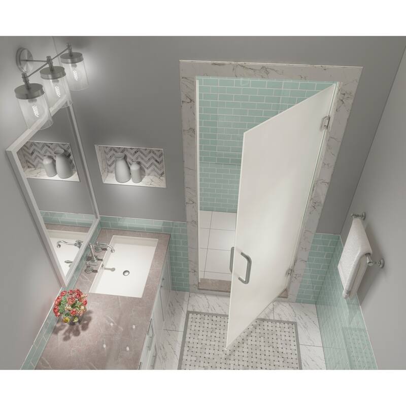 Kinkade XL 28.25 - 28.75 in x 80 in Frameless Hinged Shower Door with Ultra-Bright Frosted Glass